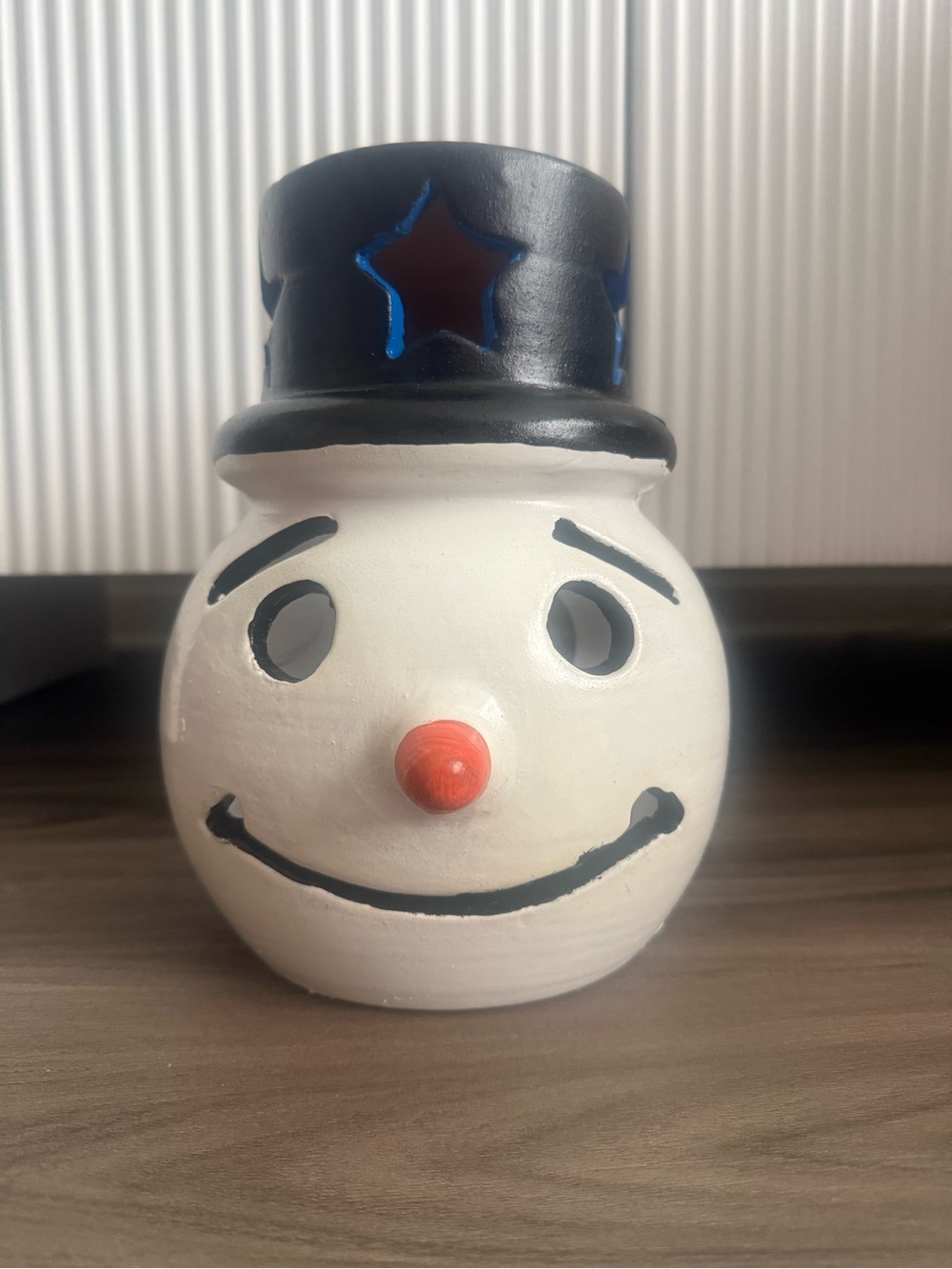 Vintage Frosty Snowman Head Luminary Christmas Candle Holder 9.25”